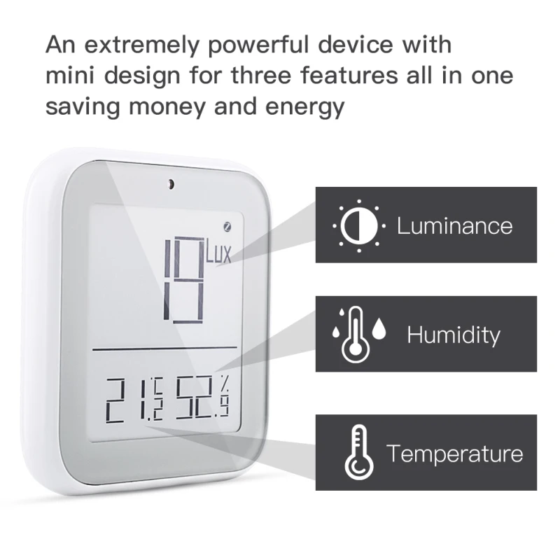 Tuya Zigbee Smart Brightness Thermometer Sensor Real-time Light Sensitive Temperature And Humidity Detector With LED Screen | Электроника