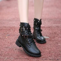 2021 new autumnwinter vintage round head low heel thick heel rivet belt buckle motorcycle boots ankle boots women large size
