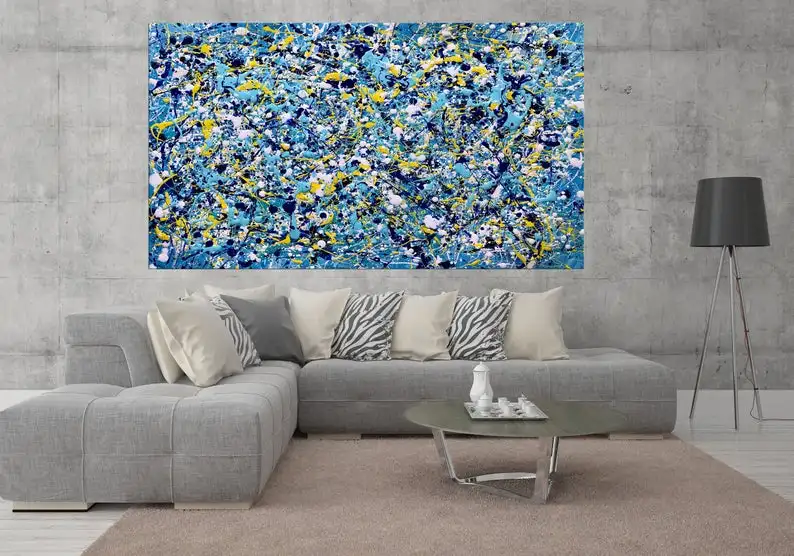 

Blue Painting Extra large Canvas art, Modern Abstract art, Jackson Pollock Style Art, Pollock Painting on canvas Oversize wall