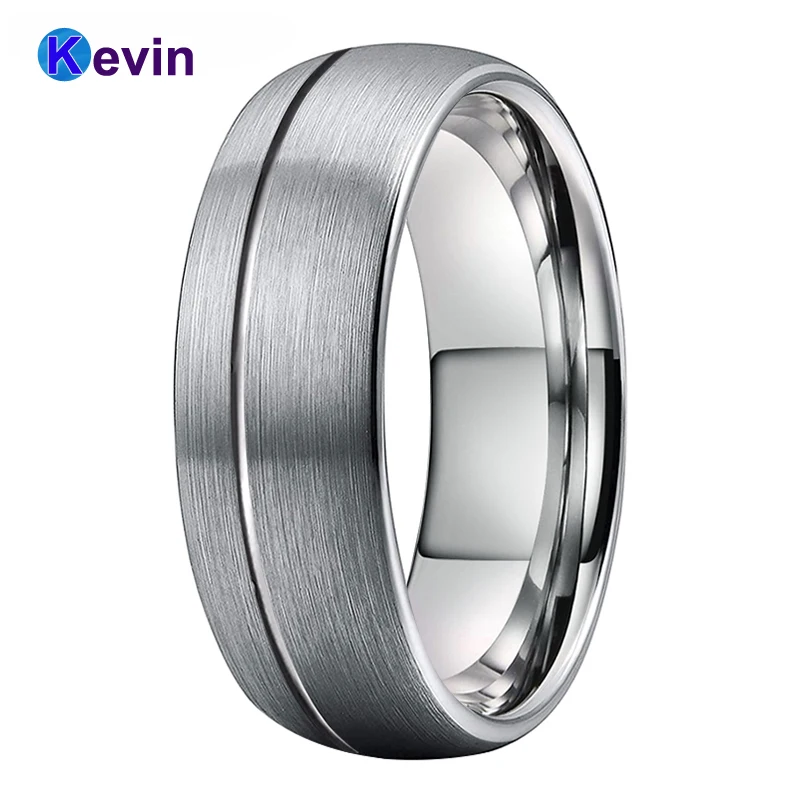 

Classic Ring Men Women Tungsten Wedding Ring Domed Grooved Brushed Finish