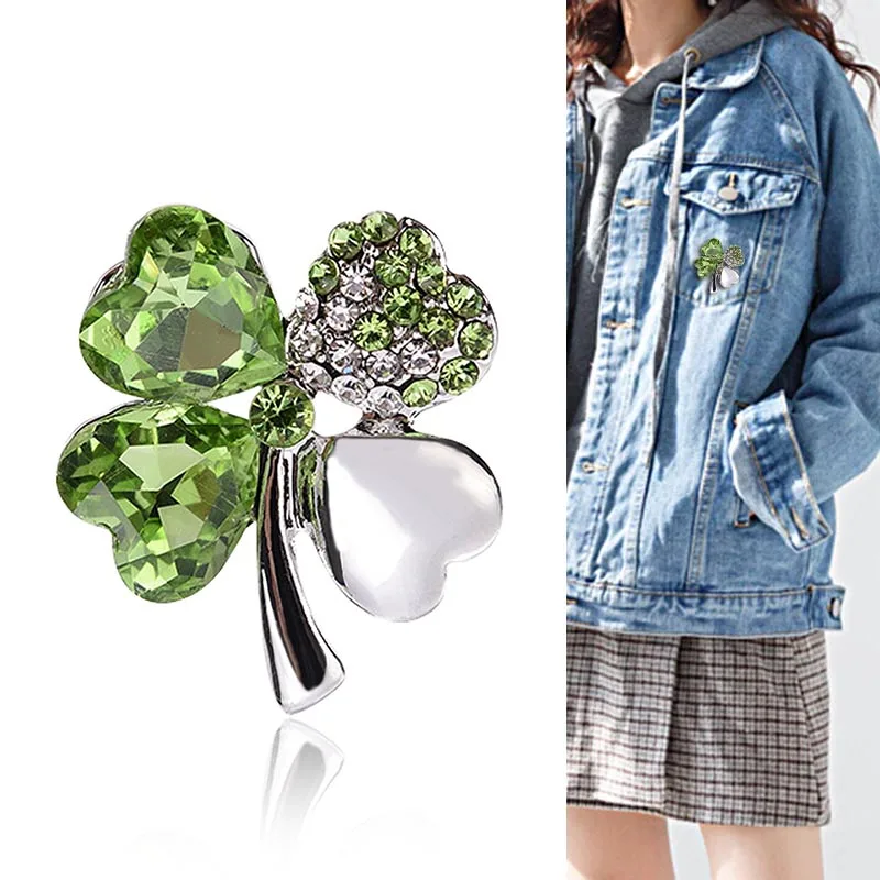 Женская Брошь в виде клевера с кристаллами|Броши| |