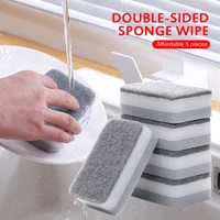 5pcs household double sided sponge wipe strong decontamination dish cloth to remove stains kitchen cleaning supplies