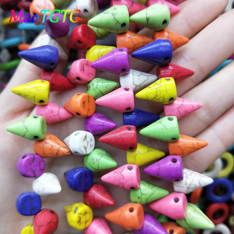 Оптовая продажа красочные двойные отверстия конические бирюзовые бусины для