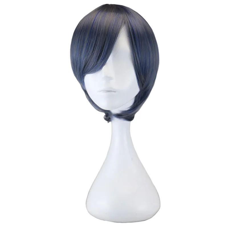 Парик женский для косплея короткие прямые с челкой смешанные голубые цвета