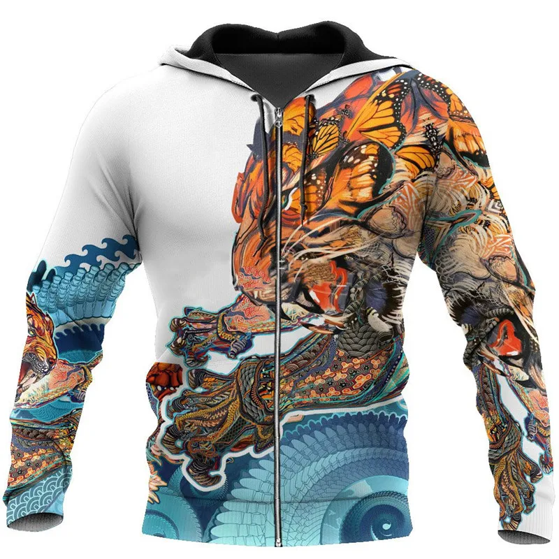 

Fashionable Samurai tattoo mask Japanese Art Tattoo Sweatshirt 3D print Unisex casual Zip Hoodie casual Street hip hop Hoodie