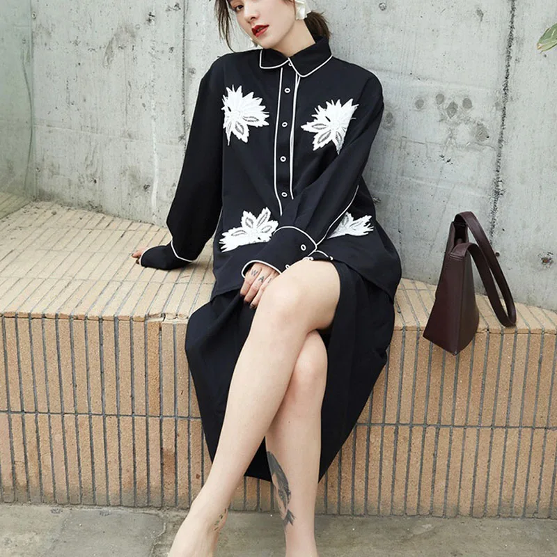 Женская винтажная рубашка с длинным рукавом черная или белая свободная офисная в