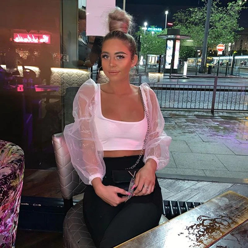 Осенний Элегантный женский прозрачный пуловер с квадратным вырезом длинными