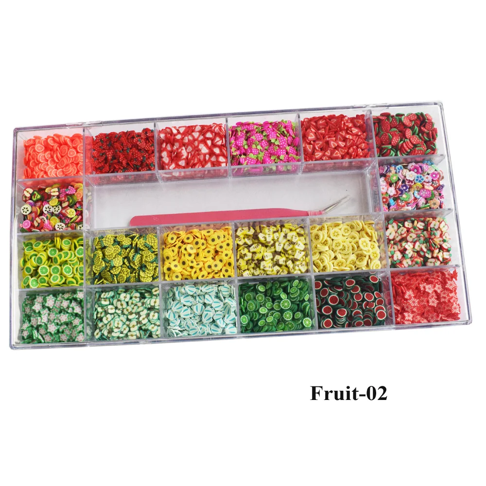 Mixed 3D Fruit Slices Sticker Polymer Clay DIY Slice Lemon Strawberry 20 Design Nail Art Sliders Nails Art Decors with a Tweezer