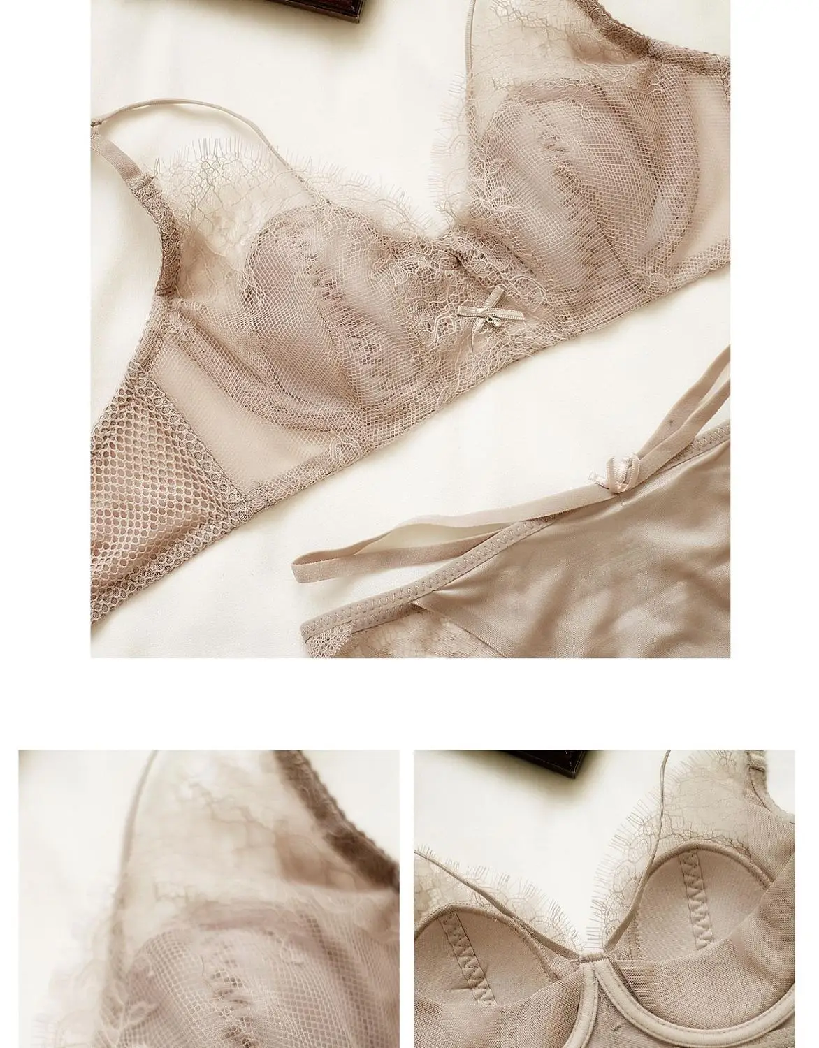 

Ladies Bra Set Thin Cotton Breathable Lace Lingerie Soft Steel Rings Sexy Deep V Gather Bralette Seamless Traceless Underwear