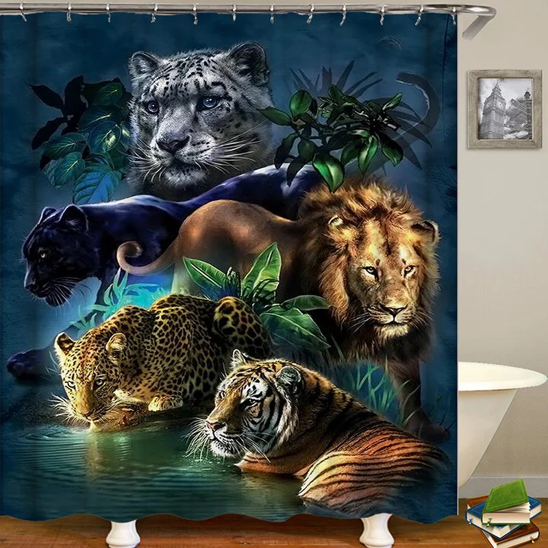 Leopard Tiger Lion 3d Shower Curtain Textile Green Tree Waterproof Polyester for The Bathroom | Дом и сад