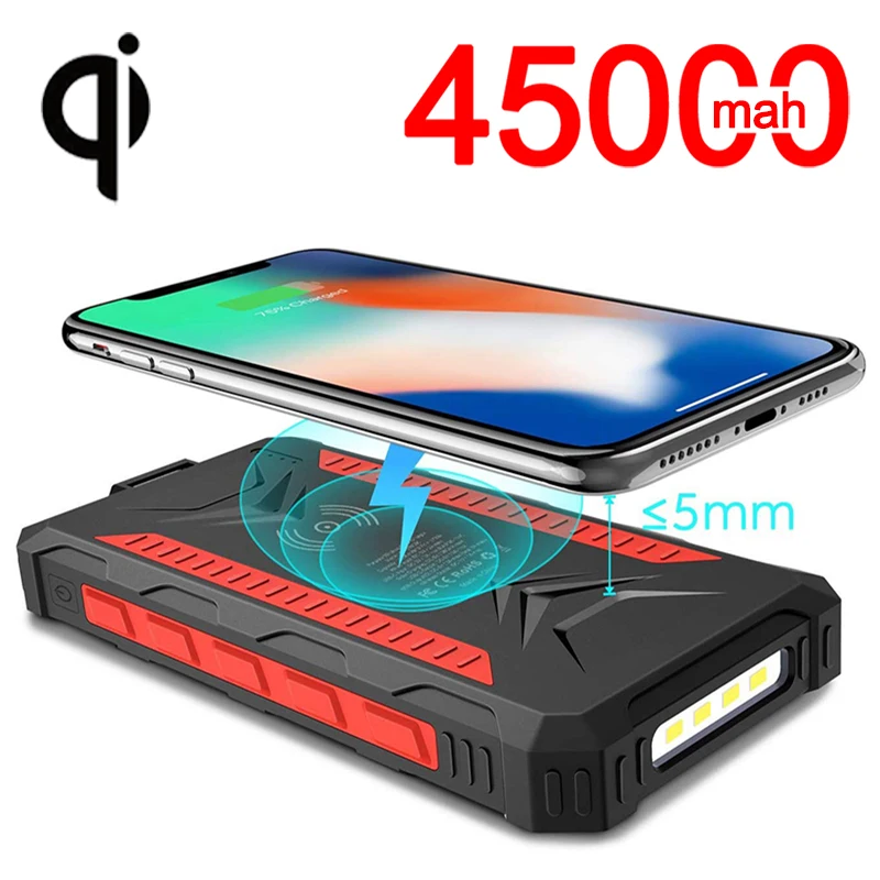 45000mah Беспроводное зарядное устройство Qi Быстрая зарядка повербанк солнечное