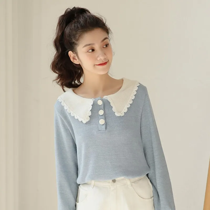 

Yedinas Autumn Women Sweaters And Pullovers 2020 Sweet Long Sleeve Soft Knitted Jumper Ladies Lace Patchwork Top Feminino Chic