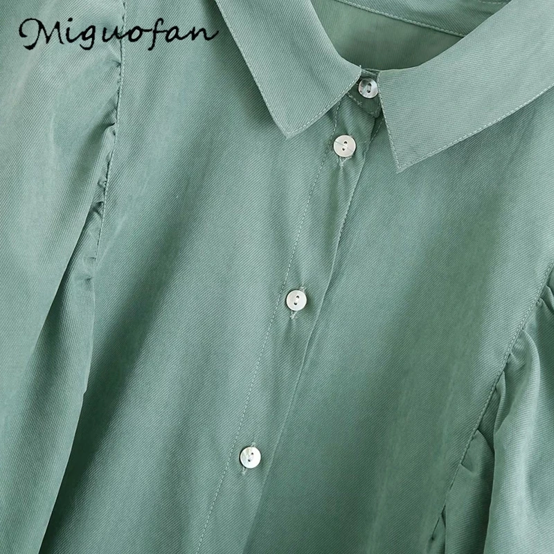 

Miguofan solid ruched dress summer long sleeve A line office ladies shirt dress vintage women tops za 2020 vestidos mujer new
