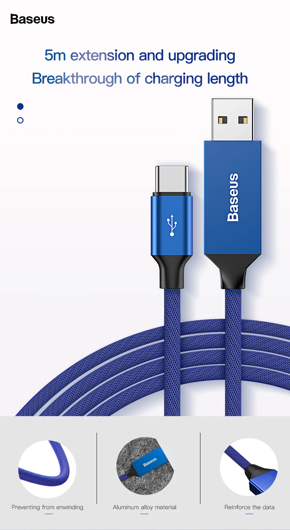Baseus Тип usb C кабель для samsung Note 8 S8 S9 плюс быстрый заряд 3,0 Тип C кабель для Xiaomi Mi 8 9 USB-C кабели для мобильных телефонов