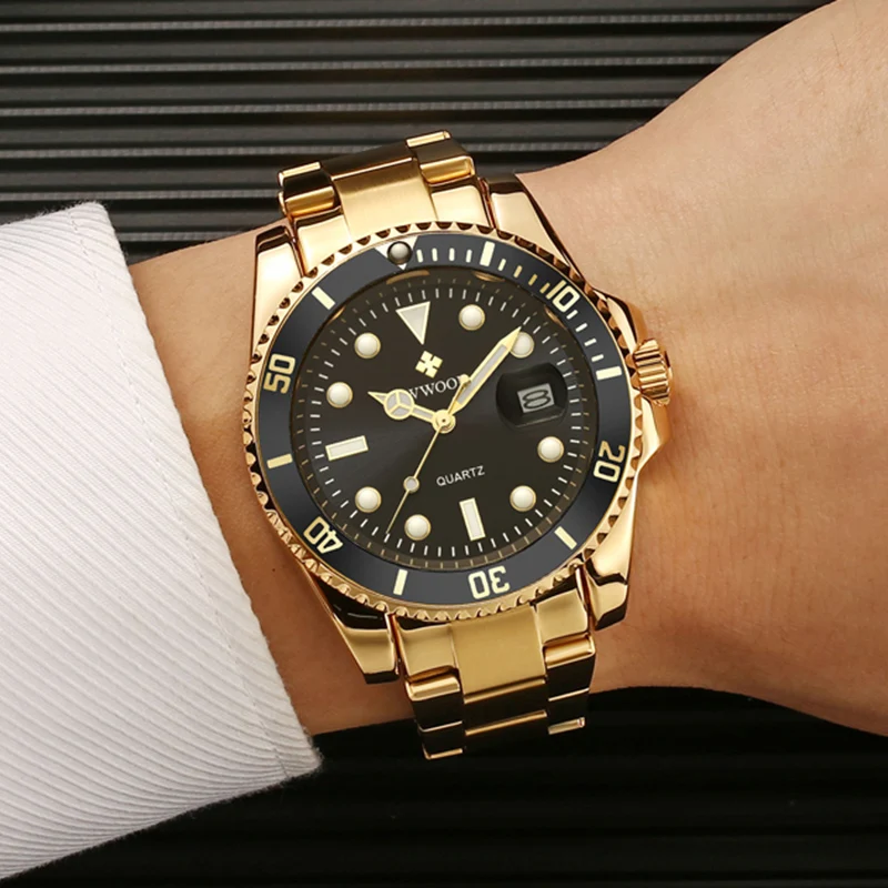 WWOOR Роскошные часы для мужчин Кварцевые водонепроницаемые светящиеся мужские из