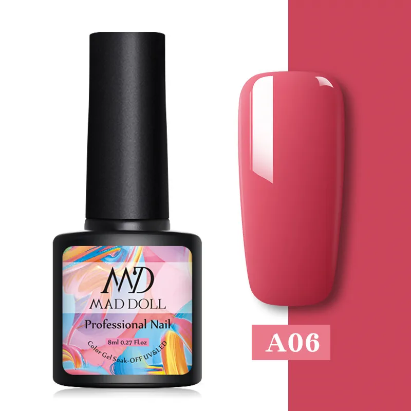 A06 MAD DOLL, 8 мл, Гель-лак для ногтей, чистый цвет, Гель-лак для ногтей, замачиваемый, УФ-гель, лак, Базовое покрытие, не протирается, верхнее покрытие, новая серия - Цвет: A06