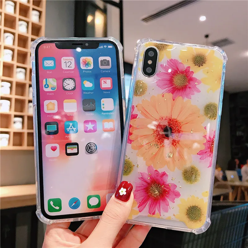 Shockproof Glitter Gold Foil Case For Samsung Galaxy S8 S9 Plus S10E S10 5G Note 8 9 Fruits flowers |