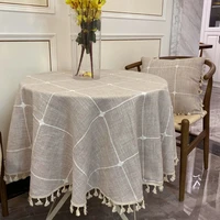round tablecloth embroidery rustic fabric with tassel waterproof tablecloth for round table stain resistant outdoor table cover