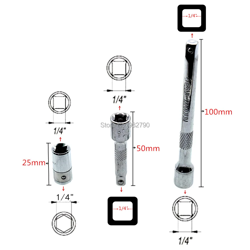 

1/4" Drive Female Impact Dr to 1/4" Snap Hex Bit Screwdriver Bit Adaptor + 1/4" Extension Bar Socket Bars 2" (50mm) 4" (100mm)