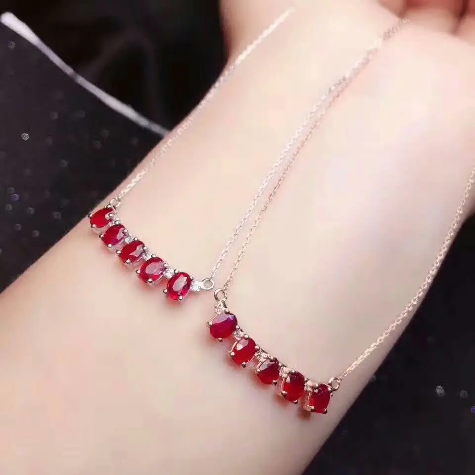 

shilovem 925 sterling silver real Natural ruby pendants fine Jewelry wedding new women trendy plant gift 3*4MM mz0304666agh