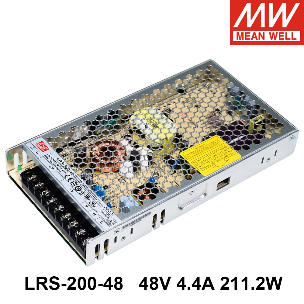 

Mean Well LRS-200-48 110V/220V AC TO DC 48V 4.4A 211.2W Single Output Switching Power Supply MEANWELL Enclosed Type SMPS