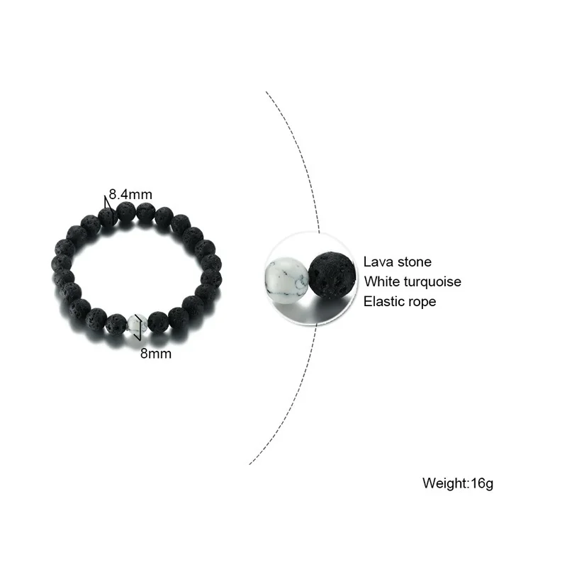 Белый Howlite камень из вулканической лавы браслет на эластичной веревке