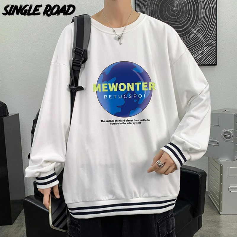 

Single Road Mens Crewneck Sweatshirt Men 2022 Spring Graphic Sweatshirts Oversized Japanese Streetwear Unisex White Hoodie Men