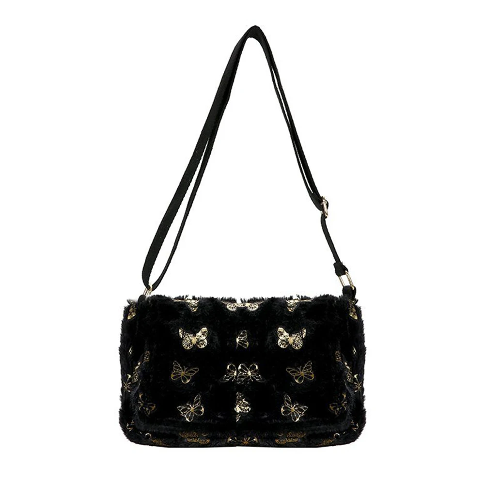 

Fashion Exquisite Shopping Bag Casual Plush Handbag Female Autumn Solid Butterfly Print Shoulder Messenger Bags