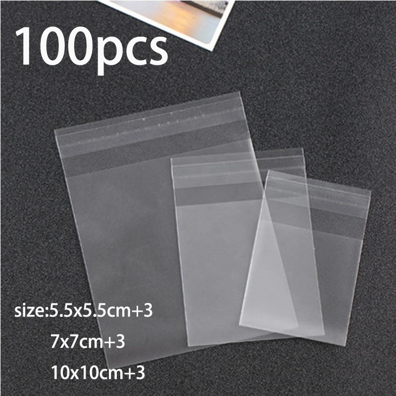 100pcs Small Size Cute Transparent Candy Cookie Bags Wedding Birthday Party Craft Self-adhesive Plastic Biscuit Packaging Bag