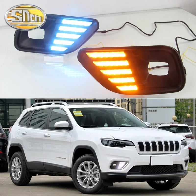 

2 шт. для Jeep Compass 2017 2018 светодиодный DRL дневный ходовой светильник s Дневной светильник противотуманная фара желтый сигнальный светильник