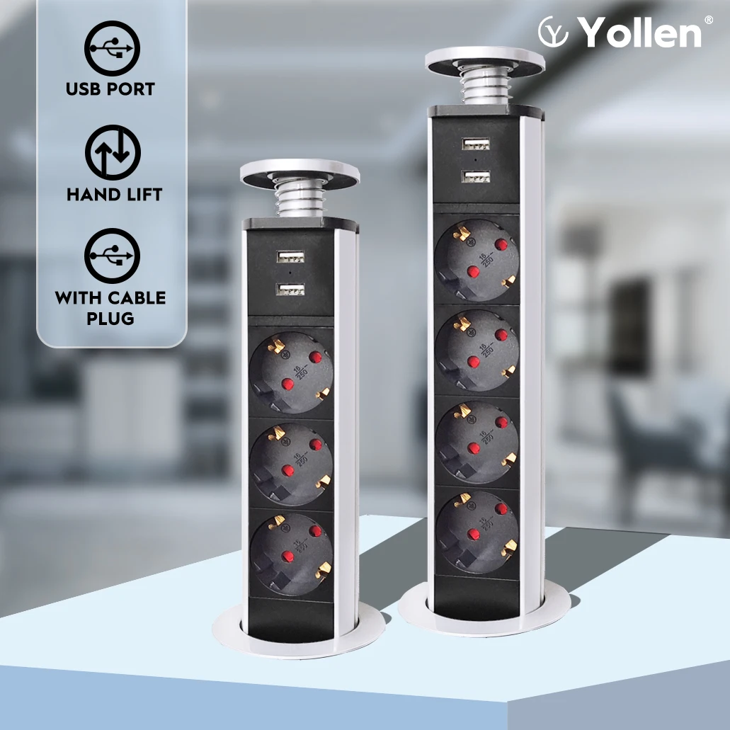 Выдвижная розетка европейского стандарта настольная 16 А 3/4 розетки 2USB-порта для