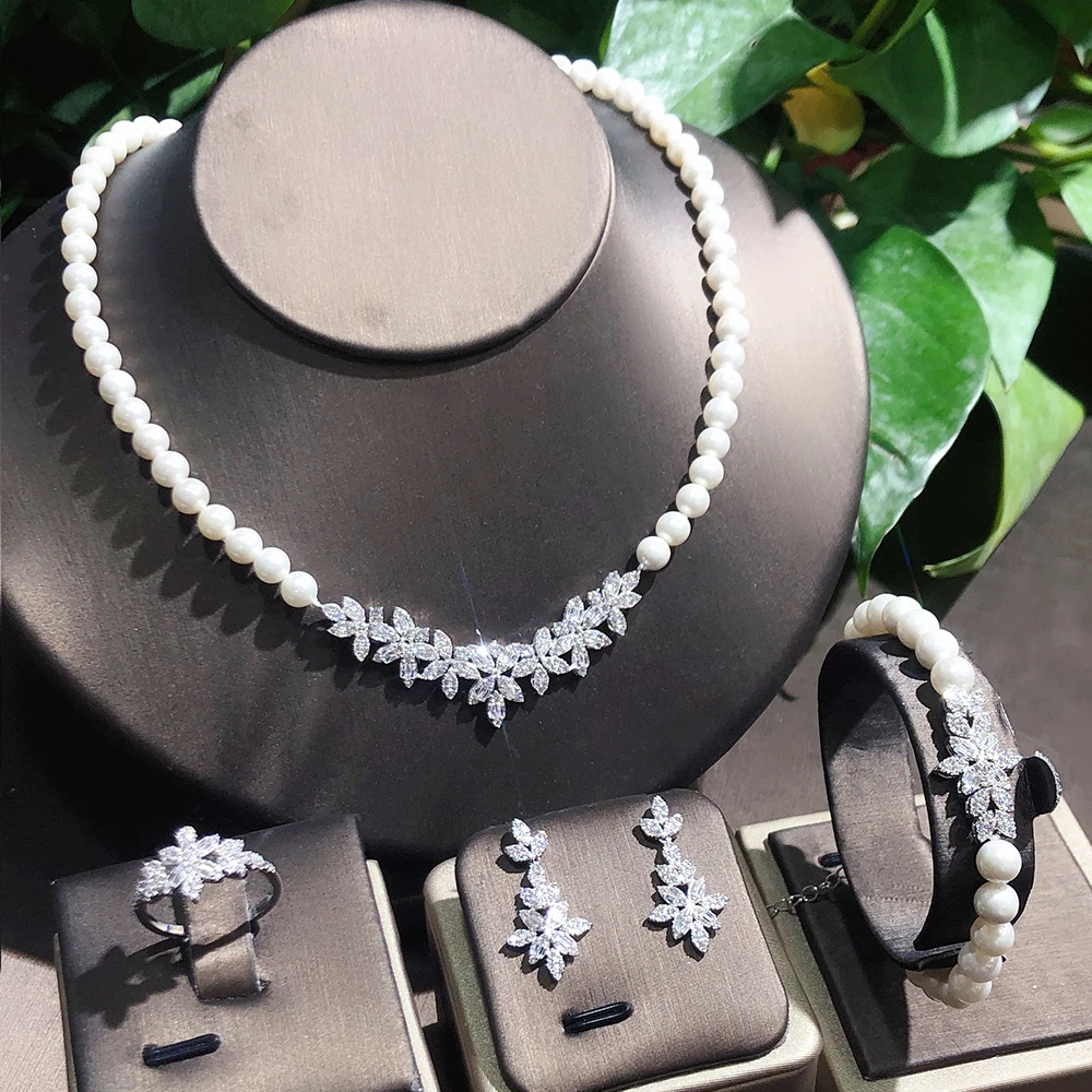 

TIRIM Pearl Necklace Jewelry Sets for Women Cubic Zirconia Necklace Set Party Engagement Jewelry Dubai Jewelry sets Dress Suits