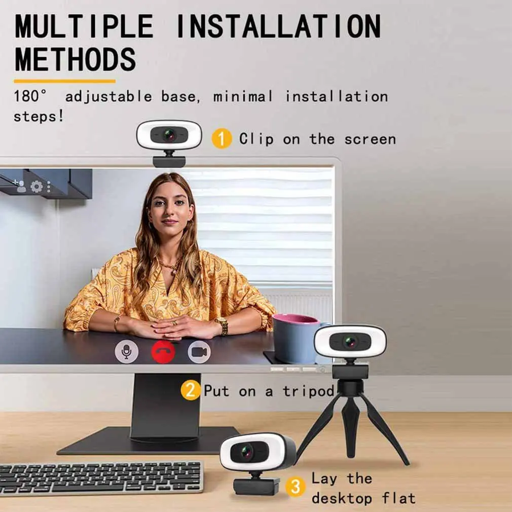 

Computer Camera Ultra-high-definition 2K Live Camera Whitening Fill Light USB Free Drive Dual Stereo Microphones