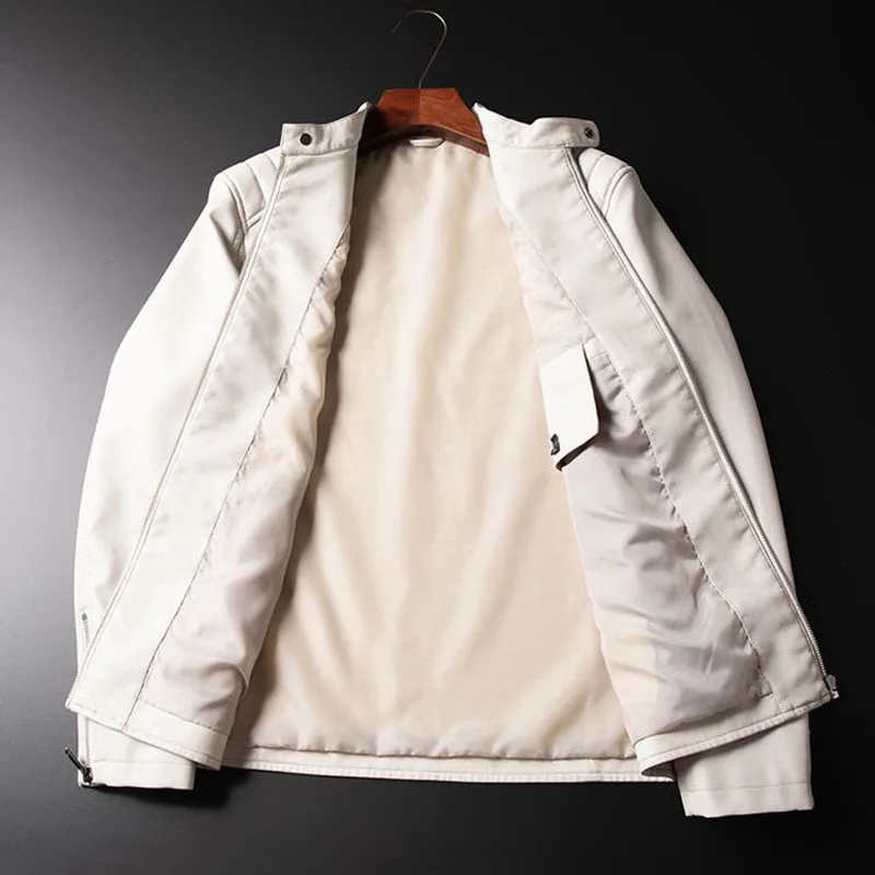 

Autumn 4 Colors Men Solid Faux Leather PU Jacket Stand Collar Long Sleeve Zipper Street Short Jackets Motorcycle Slim Coat M-5XL