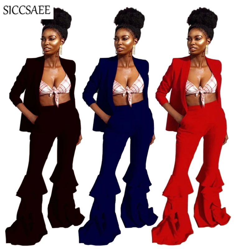 Деловые комплекты однотонный Блейзер кардиган штаны колокол соблазнительная