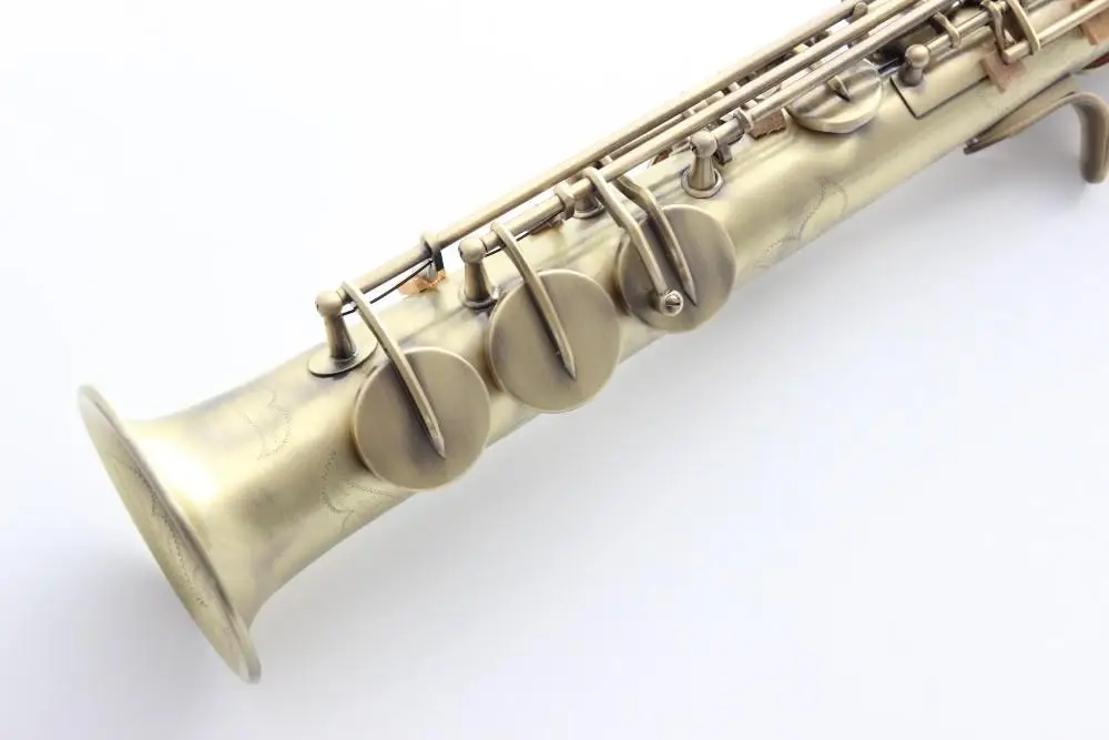 Beste Nieuwe Custom Serie Merkloze Rechte Pijp Sopraan B (B) Saxofoon Parel Knoppen Messing Antieke Koperen Sax Muziekinstrumenten