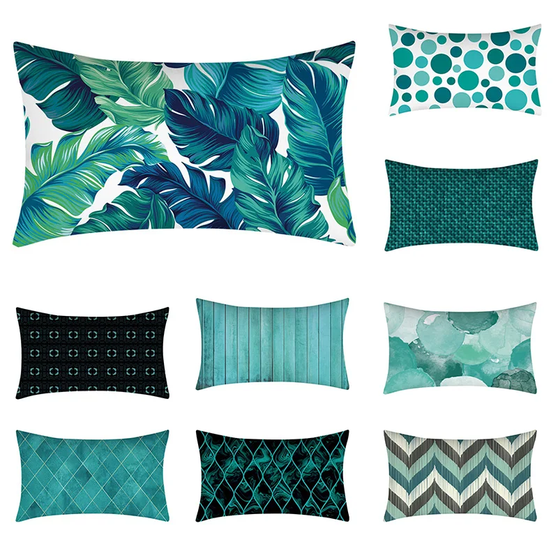 

Teal blue-green peach skin pillowcase 30x50cm printed cushion waist pillowcase home decoration pillowcase