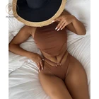 Комплект бикини Peachtan с высоким вырезом, Однотонный женский купальник на шнурке, женский купальный костюм, бикини, пляжная одежда, новинка 2021