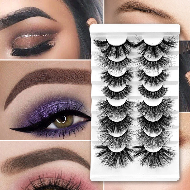 

3d Faux Mink Hair False Eyelashes Mixed Style Fluffy Wispies Long Fake Eyelash Mixed Eyelashes 8pairs Reusable Makeup Tool