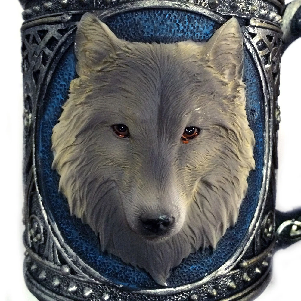 

3D Wolf Mug Cartoon Animal Lone Wolf King Drinking Cup Retro Resin Stainless Steel Lining Tea Beer Coffee Mug Gift