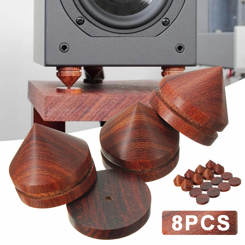 

8pcs Rosewood Speaker Shock Spike Isolation Cone Stand Feet with HiFi Speaker Shockproof Cone Base Pads Adjustment Fixed Mount