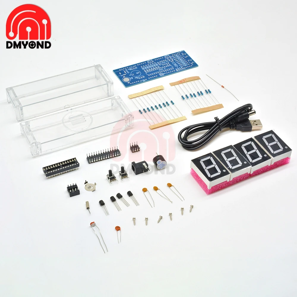 4 digit microcontroller control temperature thermometer diy kit module digital clock time light diy led electronic clock kit free global shipping