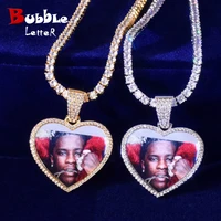 custom made photo heart medallions necklace pendant solid back gold color aaa zircon mens hip hop jewelry
