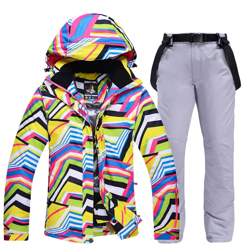 Pic Jacket and Pant Недорогой женский зимний костюм с рисунком зебры, комплекты для сноубординга, водонепроницаемые дышащие уличные лыжные куртки и зимние штаны с ремнем - Цвет: Pic Jacket and Pant