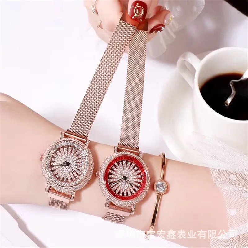 Блестящие бриллиантовые женские часы модные брендовые наручные ремешок для