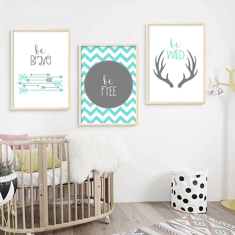 Синий плакат для детской комнаты племя оленьи рога печать на холсте