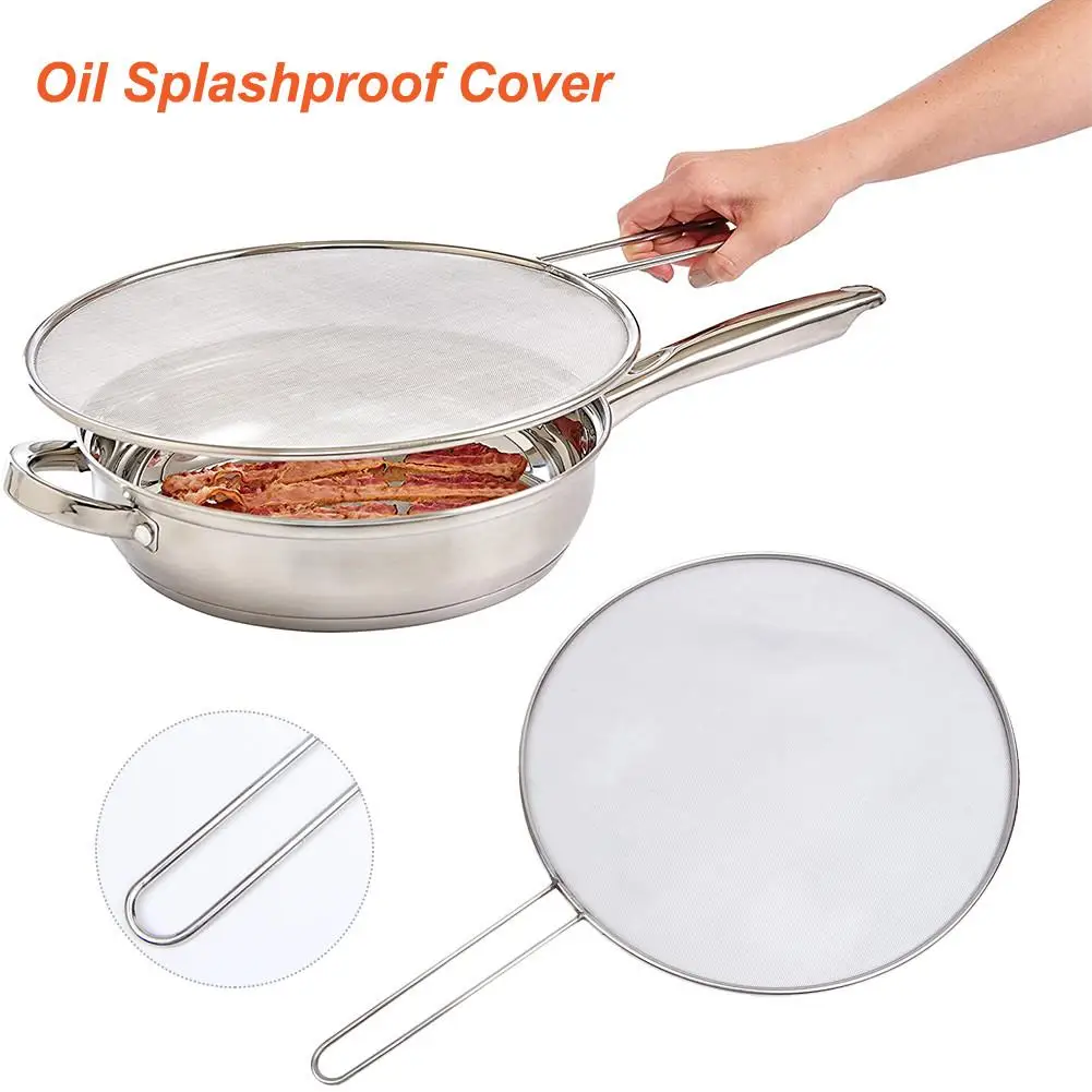 

Stainless Steel Ex-plosion-Proof Cover Anti-Smoke Splash-Proof Insulation Oil Filter Screen Mesh Cover Pot Lid (Silver)