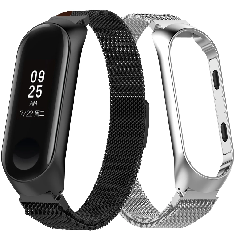 Модный магнитный ремешок для xiaomi mi band 3 4 часов из нержавеющей стали сменный