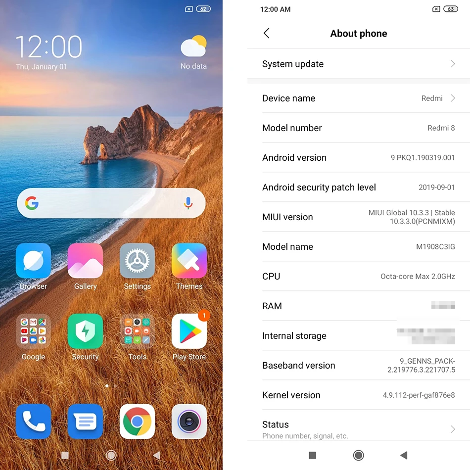 Xiaomi Redmi 8 смартфон с восьмиядерным процессором Snapdragon 439 ОЗУ 3 ГБ ПЗУ 32 12 МП 5000