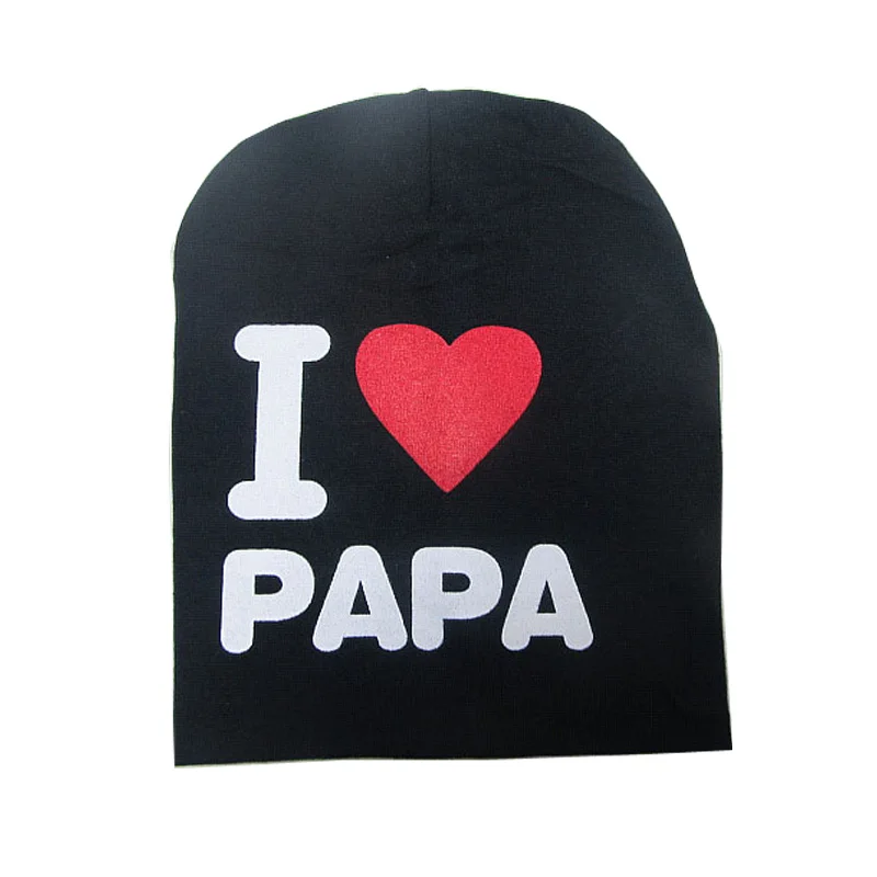 PAPA Black Детская шапка с надписью «I LOVE PAPA MAMA»; эластичная Хлопковая шапочка для малышей; шапка для девочек; многоцветная шапка для маленьких мальчиков; аксессуары; 1 шт - Цвет: PAPA Black